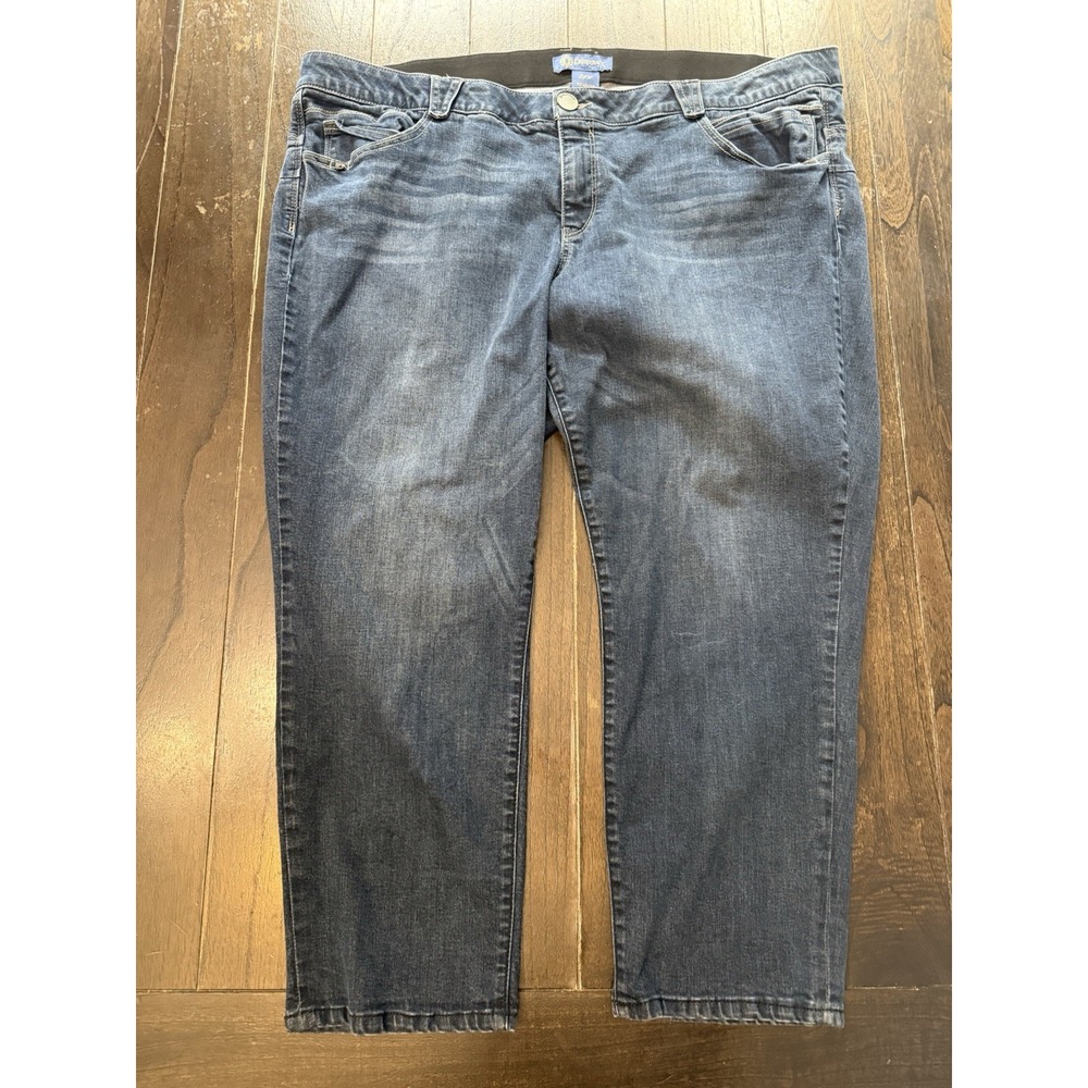 Democracy Jeans Womens 24W Blue AB Solution Tummy Control Stretch Straight Crop